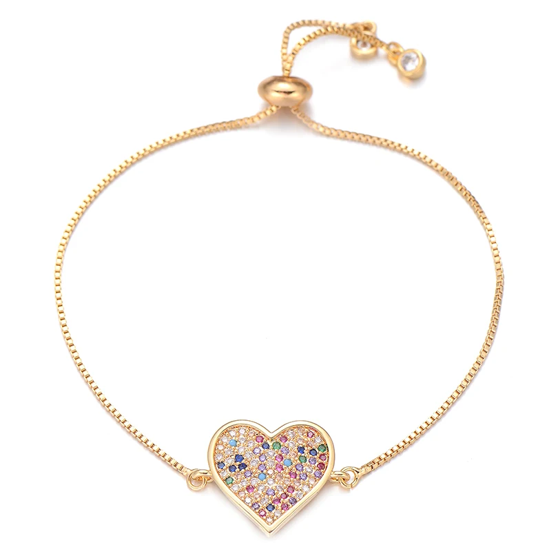 gold Pipitree, нежный браслет с большим сердцем, ползунок, цепь, многоцветный кубический цирконий, браслеты для женщин, влюбленных, трендовые ювелирные изделия - Окраска металла: gold