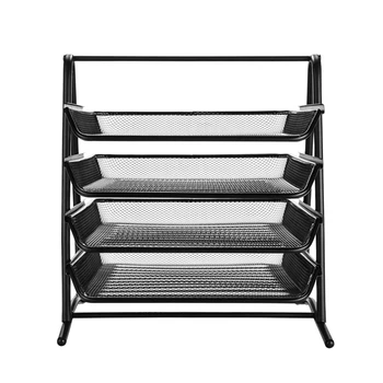 

4 Tiers Black Mesh Filling Desk Letter Paper Storage Tray Organizer for Home Office Use