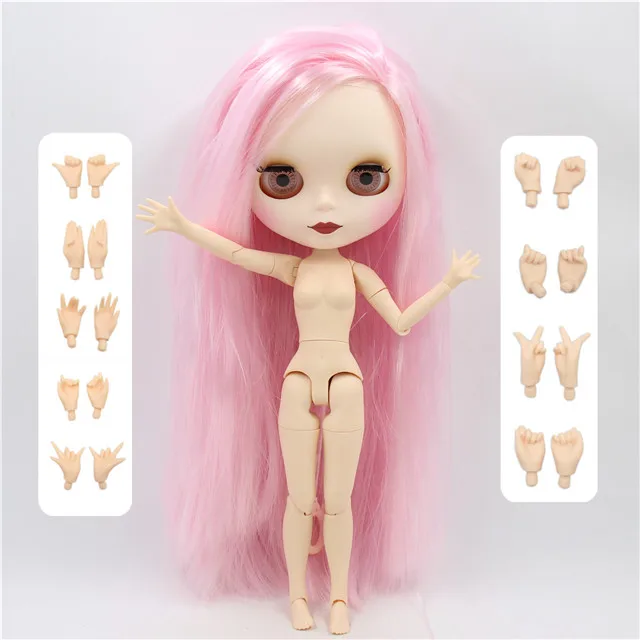 Ледяная фабрика blyth кукла 1/6 игрушка шарнир тело bjd белая кожа матовое лицо прямые розовые волосы 30 см - Цвет: doll with hand AB