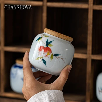 

CHANSHOVA Traditional Chinese Style Ceramic Tea Box Handmade Sealing Bamboo Lid China Porcelain Tea Storage Container H351