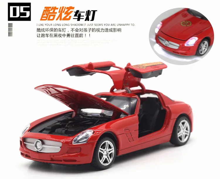 1: 30 сплав Полицейская машина Mercedes SLS модель автомобиля модель пожарной сигнализации 3 двери звук и светильник Модель игрушки