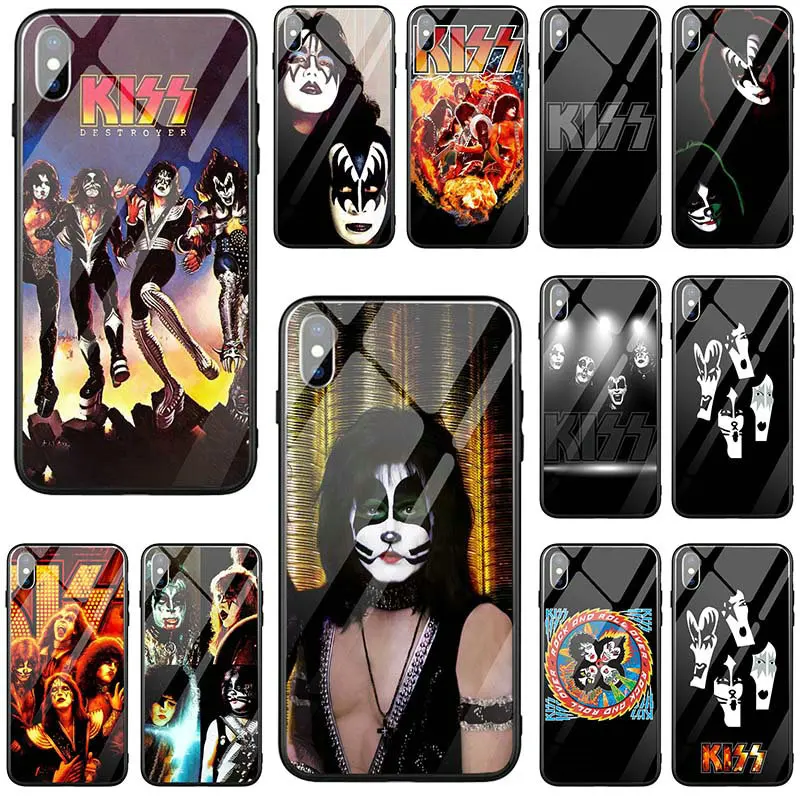

Tempered Glass Phone Cases for iPhone X XR XS Max Case Back Cover for iPhone 5 5S SE 8 7 Plus 6 6S Plus Bags Kiss band Kiss