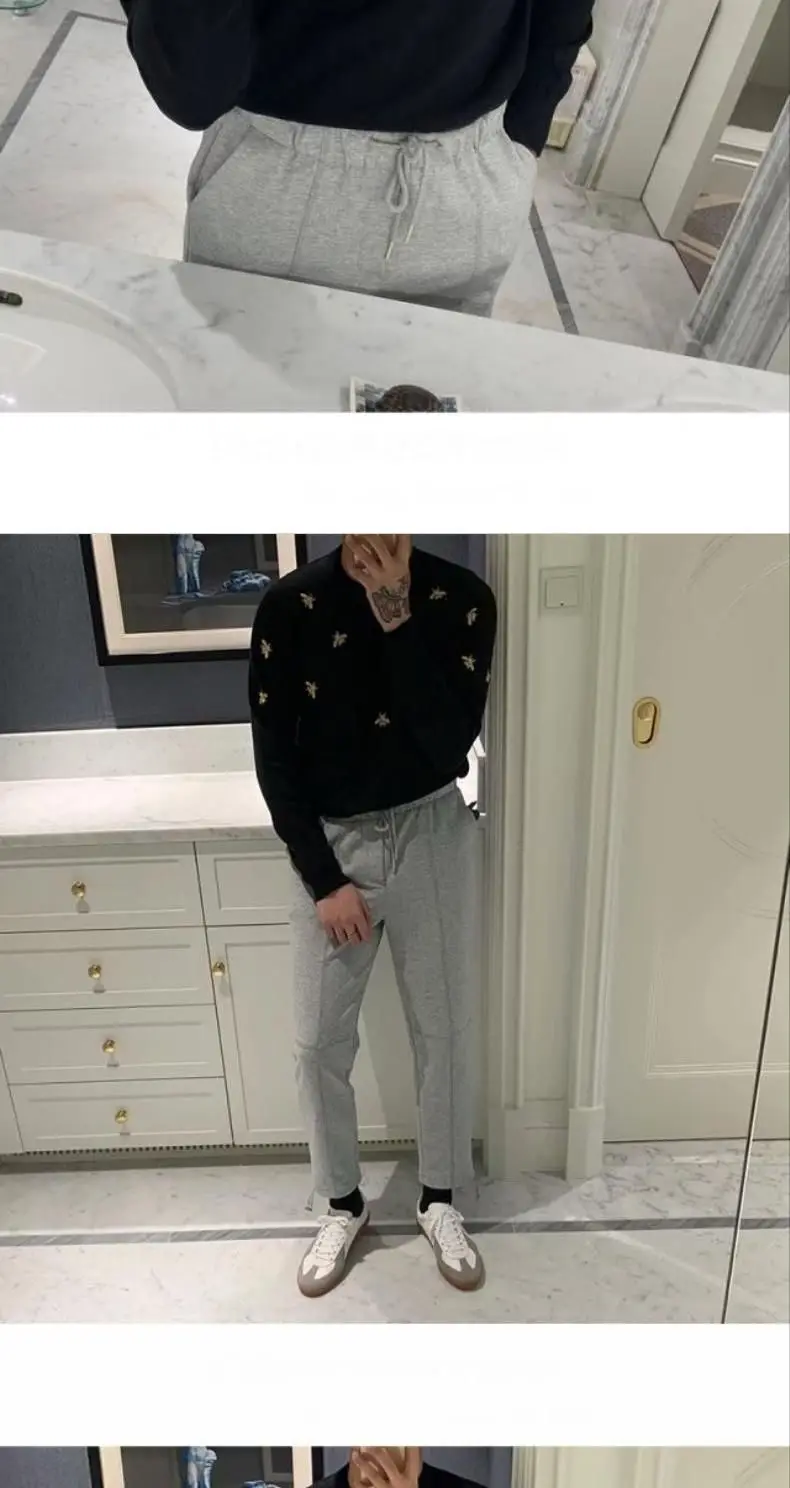 Men Knitted Pullover Black O Neck Bee Embroidery Soft Sweater Handsome Autumn Winter Casual Top Wholesale 2022 New Male Clothes Men Knitted Pullover Black O Neck Bee Embroidery Soft Sweater Handsome Autumn Winter Casual Top Wholesale 2022 New Male Clothes