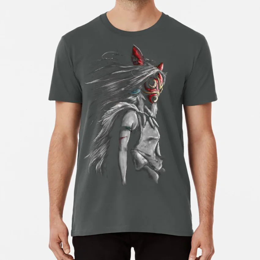 Mononoke Wolf аниме тра цифровая картина футболка mononoke фигурка Принцесса Мононоке miyazaki девушка женщина лес природа волк волки маска - Цвет: Темно-серый