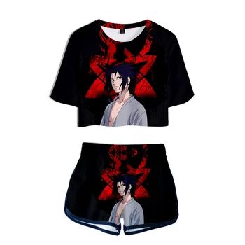 

Summer Naruto T Shirt Shorts Boruto Uzumaki Jacket Uchiha Sasuke Akatsuk Summer Clothing Women Girls Running shorts kit