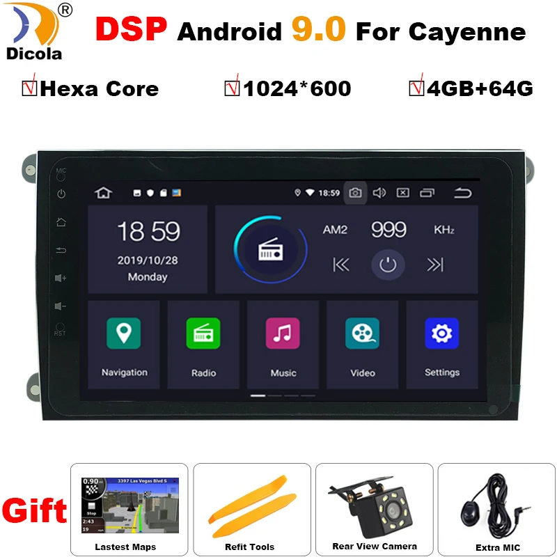 " панель из алюминиевого сплава Android 9 PX6 DSP 4G+ 64G Автомобильный DVD Мультимедиа gps радио для Porsche Cayenne 2003-2010(9 PA, шасси E1