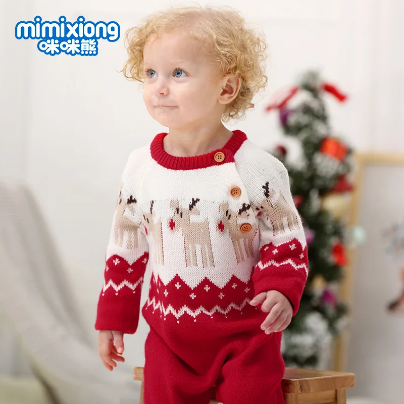 

Newborn Baby Christmas Clothes One Piece Cartoon Elk Clothes Baby Boy Girl One Piece tiny cottons toddler romper long sleeve