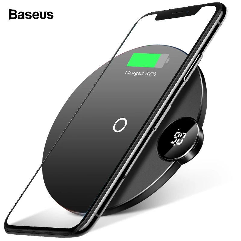 Baseus светодиодный цифровой дисплей Qi Беспроводное зарядное устройство для iPhone 11 Pro Max Xs XR X 10 Вт Qi Беспроводная Быстрая зарядка для samsung S10