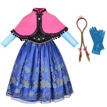 

Girls Anna Dress Princess Cosplay Costume with Cape Chidren Party Carnival Halloween Clothes Kids Anna Elsa Fantasy Dress Set