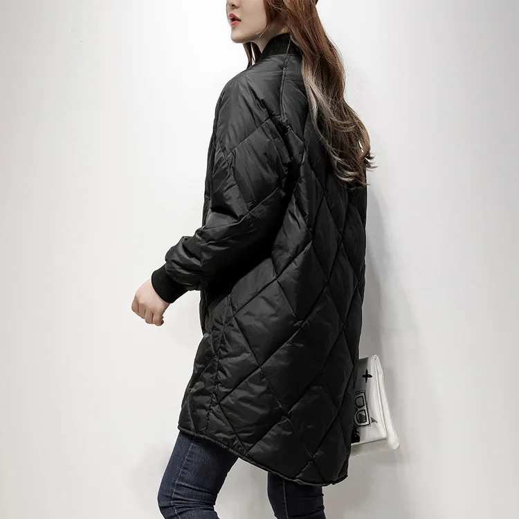 SINGRAIN New Women Thick Baseball Long Down Coat Winter Ultra Light Streetwear Oversized Harajuku Korean Down Jackets Winter