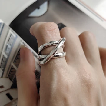 

Peri'sBox 9 Designs Circle Rope Twisted Ring Chunky Chain Link Geometric Rings for Women Plain Textured 925 Sterling Silver Ring