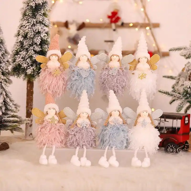 Adornos De Navidad Colgantes De Arbol De Navidad Colgantes De Muneco De Angel De Peluche Colgantes De Duende Sentado De Pie Colgantes Y Adornos En Forma De Gota Aliexpress