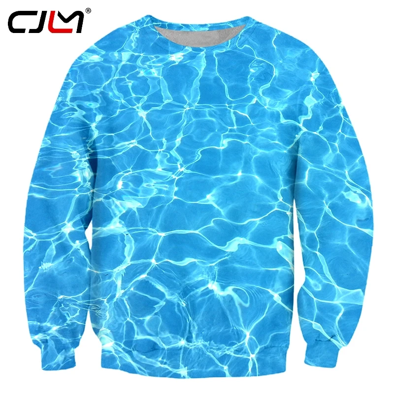 

CJLM Mens Tops 3D Printed Ocean wave Blue Water Pullover Handsome Hip Hop Man Sweatshirt