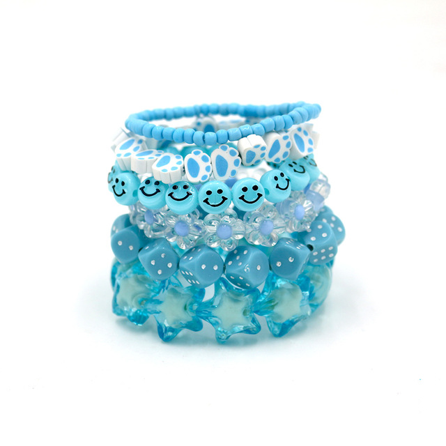 Goth Harajuku 6Pcs/Set Acrylic Pink Fruit Smiley Star Heart Beads Bracelets Wristband For Women Egirl Aesthetic Y2k Jewelry