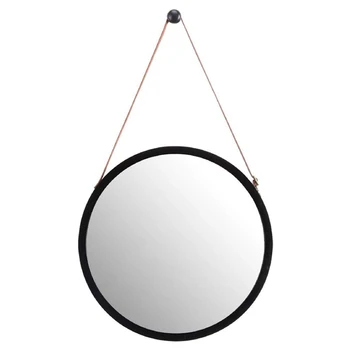 

Hanging Round Wall Mirror in Bathroom & Bedroom - Solid Bamboo Frame & Adjustable Leather Strap (Black, 15 Inch)