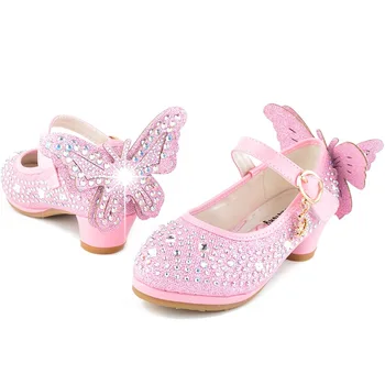 

2020 children's crystal shoes high heels Spring Autumn Girls Princess shoes leather shoes rhinestone shiny performance shoe