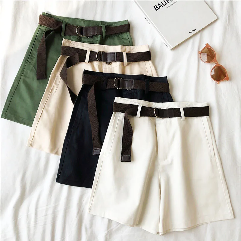 

KAMUCC Casual Shorts Women Fitness Wide Leg Black High Waist Shorts With Belt Office Lady Vintage Shorts Feminino Plus Size XXL