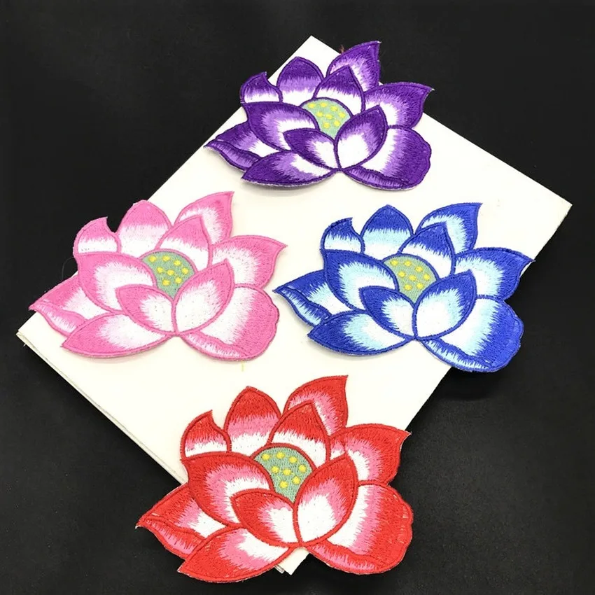 1 PCS Lotus Flower Embroidered Iron on Patches for Clothing DIY Stripes Clothes Patchwork Sticker Custom Flowers Applique badge | Дом и сад