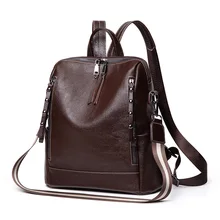 Retro Women Backpack PU Leather Solid Color Shoulder Bag Casual Travel Ladies Large Capacity Backpack Fashion Student Schoolbags