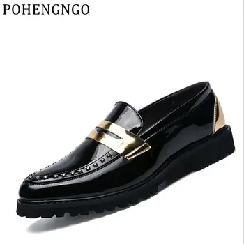 

Italy design Rivets Lace Business Men Dress Shoes Luxury PU Pointed Oxford Flats Office party Thick bottom Men Casual Shoes