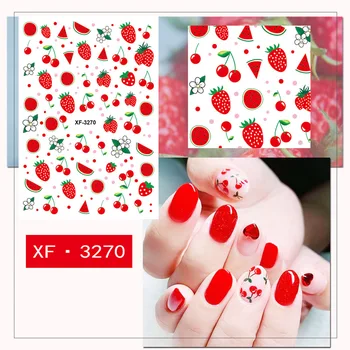 

Summer Nail Sticker 3D Decal Strawberry Flower Butterfly Watermelon Feather Nail Art Tip Manicure XF3270
