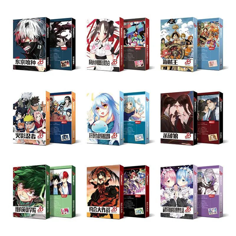 Anime postal 30 unids/caja coloridas tarjetas de papel de tarjeta de felicitación de cumpleaños Sobre Carta regalo