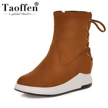 

Taoffen 4 Colors Thick Bottom Fashion Daily Casual Ankle Boots Cross Strap Zipper Winter Keep Warm Short Boots Size 33-43