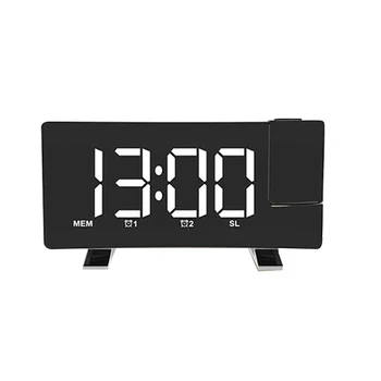 

Wake Up Radio Alarm Clock Curved Screen USB Charging Portable Loud LED Display FM Digital Projection Desk Dimming Multifunction