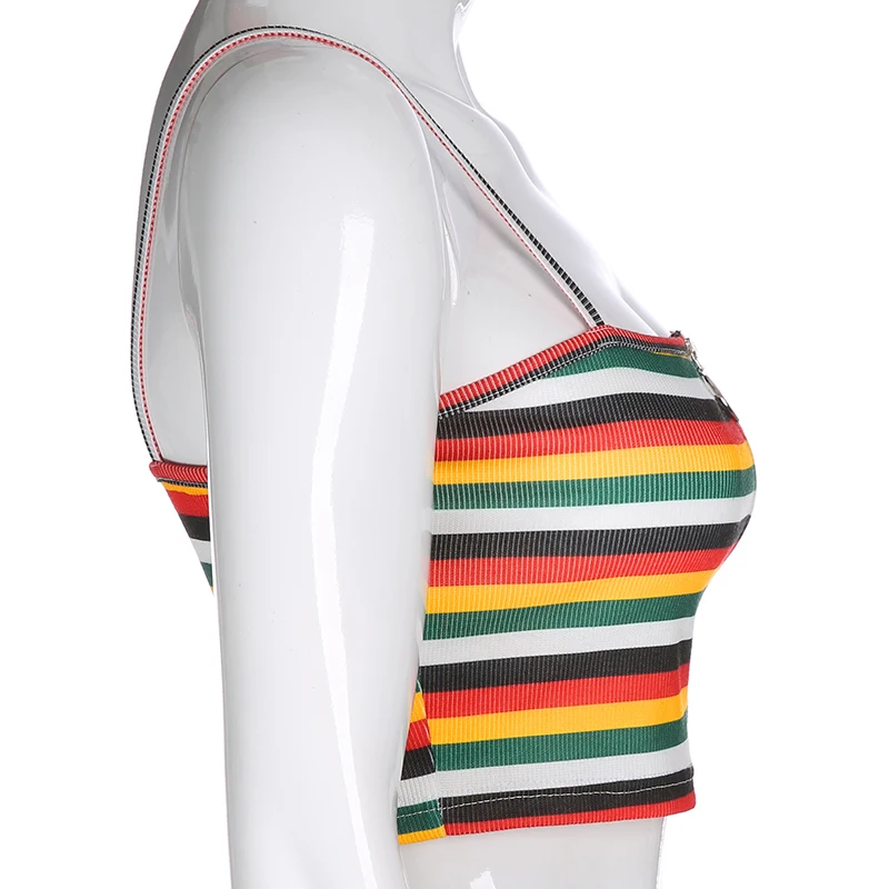Модный женский сексуальный укороченный топ с ремешками, радужная полосатая рубашка, укороченные топы