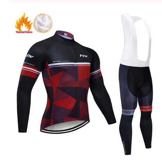 Команда NW Для мужчин с длинным рукавом Велосипедная форма Ropa Ciclismo Invierno Hombre зима Термальность флис Велоспорт Джерси комбинезон комплект - Цвет: Bib Long suit