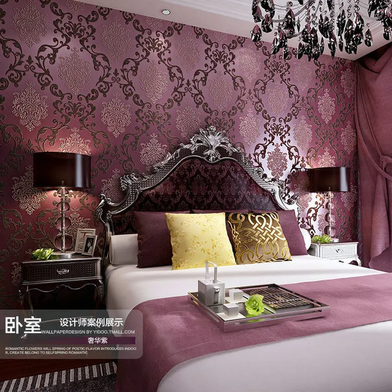 

1M Classic wallpaper European Style Wallpaper Roll Wall Paper Damask Embossed Flocking Wall Covering 3d Papel De Parede