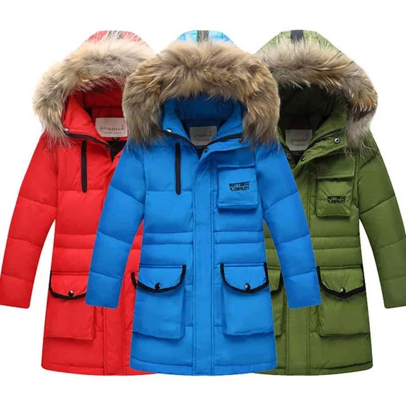 

Winter Jacket for Boys Children's Winter Overalls Duck Down Jacket -30 Degree New Girl Parka Kids Clothes Real Fur Hooded Coat