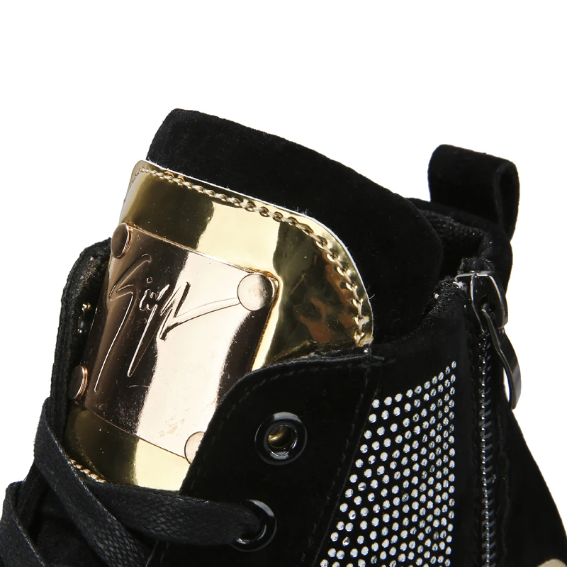 Cool Men High Top Men Gold Glitter Sneakers Lace Up Crystal Platform Flats Gold Shoes Man Sequins krasovki Bling Shoes