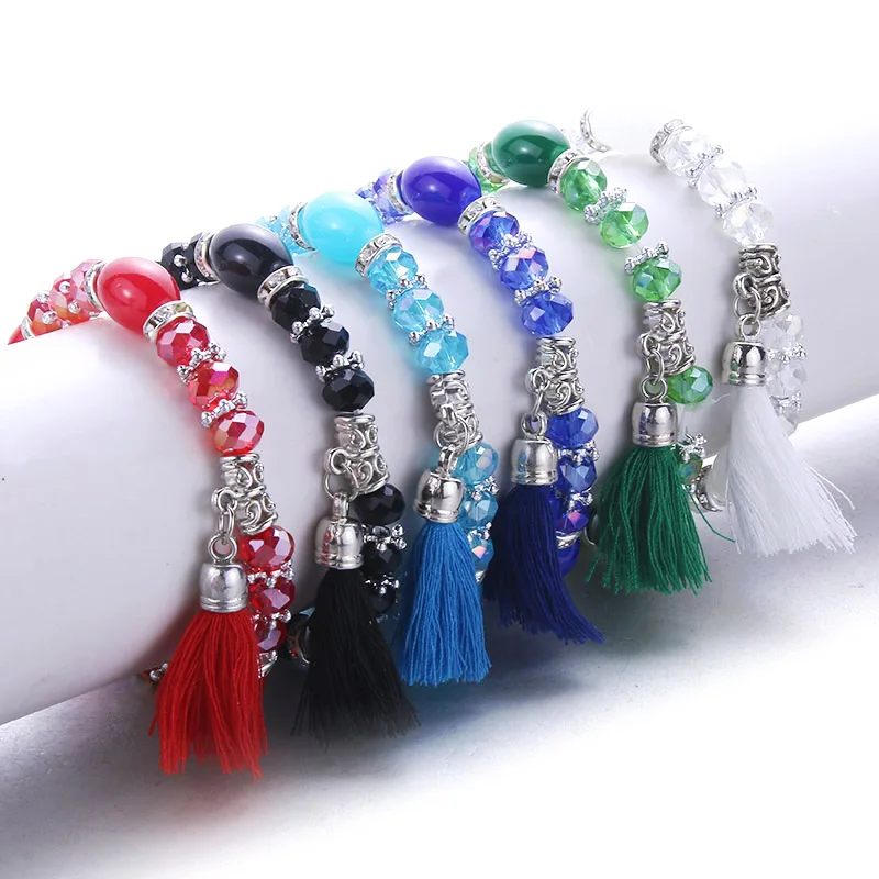 

Fashion Boho style beaded bracelet crystal beads Glass beads tassel pendant beads jewelry making Charm bracelets women Girl gift
