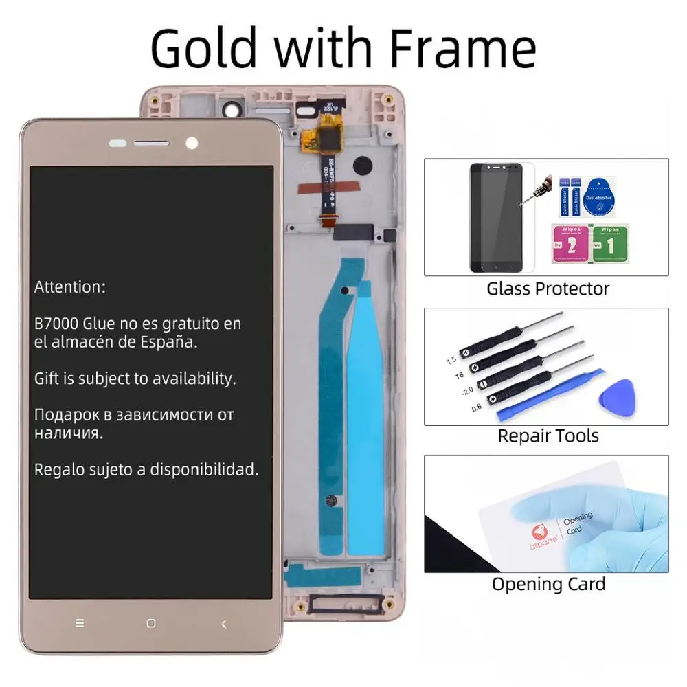 Дисплей для XIAOMI Redmi 3S / Redmi 3S Prime LCD в сборе с тачскрином на рамке 5.0'' черный белый золото - Цвет: with Frame Gold