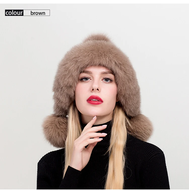 ZDFURS* женская зимняя вязаная норковая меховая шапка с ушками из лисьего меха, помпоны, шапки-ушанки, Русская Шапка-ушанка, Снежная ловушка для катания на лыжах