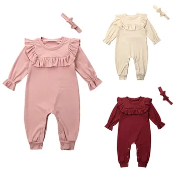

Baby Boys Girls Rompers Newborn Infant Baby Girls Clothes Long Sleeve Ruffles Romper Jumpsuit Headband Sleepwear Soft Outfit