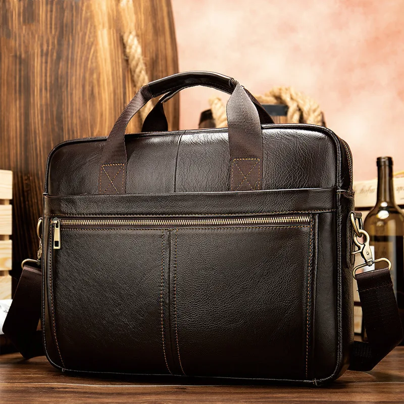 

Briefcase Messenger Computer Bag Men's Genuine Leather 14'' Laptop Bag Men's Briefcases Office Business Tote For Document 8572