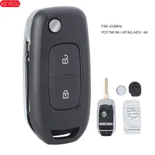 Keyecu fsk 433mhz pcf7961m 4a chip flip remoto chave 2 botão fob para renault dacia logan 2 logan ii 2018 2019 2020