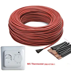 Heating floor cable electric heating coin with temperature regulator, heating wire in screed, for use under tiles