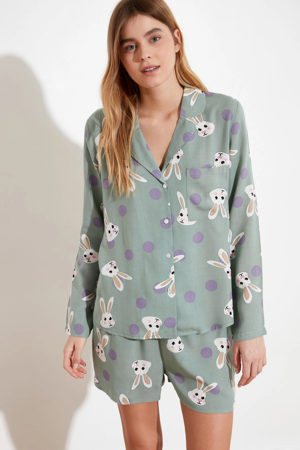 Trendyol Rabbit Printed Woven Pajamas set THMSS21PT0302 cotton loungewear