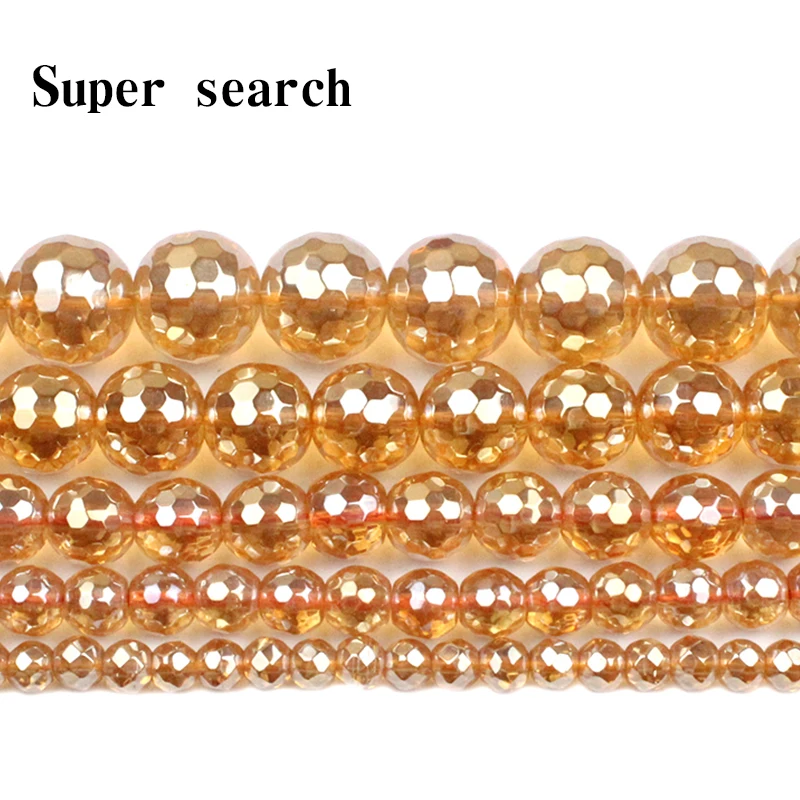 

15" Strand Natural Stone Beads Faceted yellowClear Quartz Crystals Round Loose Beads For Jewelry Making Bracelet Neck 4-12mm