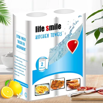 

Wood Pulp Roll Paper 2 Roll/Pack Kitchen Paper Towel Tissue Strong Water Oil Absorption DC112