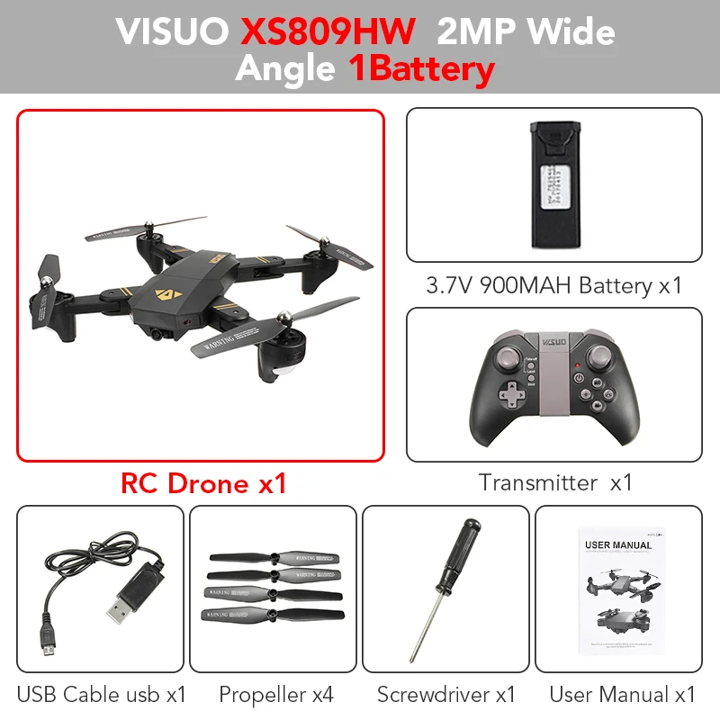 Eachine VISUO XS809HW Wi-Fi FPV с широкоугольной HD камерой Дрон с высоким режимом удержания складной RTF Радиоуправляемый квадрокоптер Вертолет игрушки Mode2 - Цвет: 2MP Wide Angle 1B