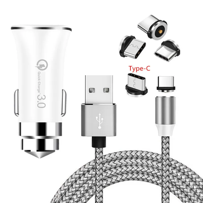 Магнитный USB кабель Type C QC 3 0 автомобильное зарядное устройство для телефона Samsung