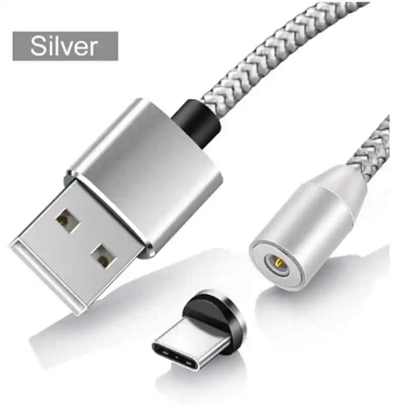 Sindvor 1 м светодиодный магнитный кабель и кабель Micro USB и кабель usb type C нейлоновый Плетеный Тип C магнитное зарядное устройство, кабель для iPhone Xs Max - Тип штекера: Silver