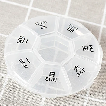 

Transparent Practical Travel Round Portable Weekly Carrying 7 Grids Mini Storage Medicine Box