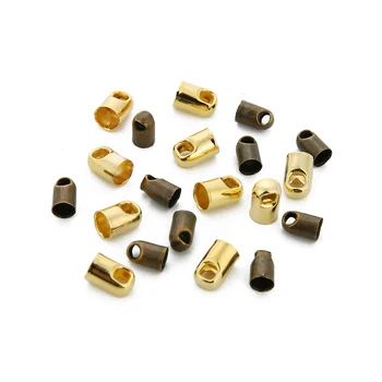 

100pcs /lot Hole 4mm Bronze Gold Metal Cord End Caps For Leather Cords String For Jewelry DIY Fittings Connectors F1760