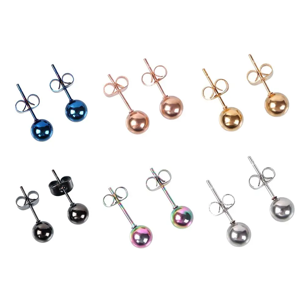 

2PC Surgical Steel Silver,Black,Gold&Rose Gold Color Ball Stud Earrings Punk Ear Tragus Ear Piercing Fake Taper For Women