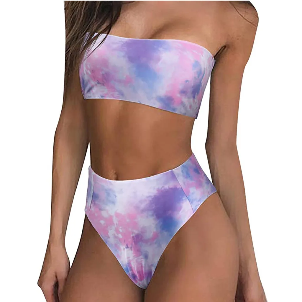 SAGACE Sexy Tie Dye Bathing Suit Female Push Up Bikini High Waisted Two Piece Swimsuit Mayo Bandeau Swimwear Women 2020 Biquini | Женская